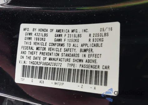 2016 Honda Accord Sport from USA, damaged, VIN 1HGCR2F56GA209072